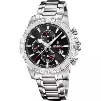 Festina Timeless Chronograph из нержавеющей стали с черным циферблатом, кварцевые часы F20704-3 100M для мужчин чёрный