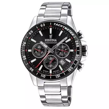 Festina Timeless Chronograph из нержавеющей стали с черным циферблатом, кварцевые часы F20560-6 100M для мужчин чёрный