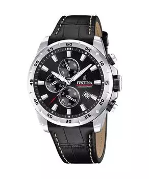 Festina Timeless Chronograph кожаный ремешок черный циферблат кварцевые часы F20692-4 100M мужские часы чёрный