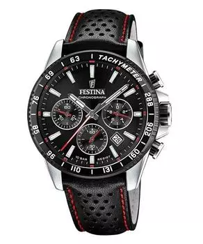 Festina Timeless Chronograph кожаный ремешок черный циферблат кварцевые часы F20561-4 100M мужские часы чёрный