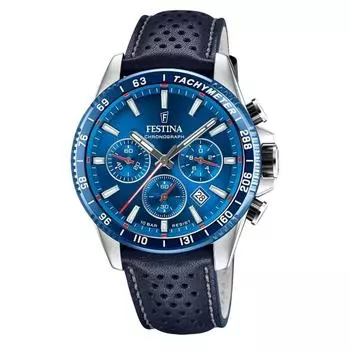 Festina Timeless Chronograph кожаный ремешок синий циферблат кварцевые часы F20561-3 100M мужские часы синий