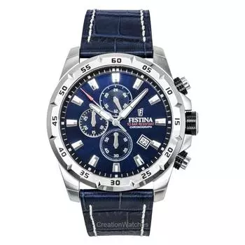 Festina Timeless Хронограф Кожаный Ремешок Синий Циферблат Кварцевые F20692-2 100М Мужские Часы синий