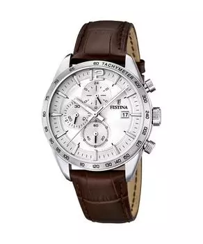 Festina Timeless хронограф с кожаным ремешком и серебряным циферблатом, кварцевые мужские часы F16760-1 серебряный