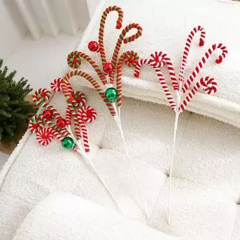 Festival Christmas Plush Candy Cane Lifelike DIY Handicraft Artificial Candy Cane Branches Handmade Xmas Tree Garland Ornaments