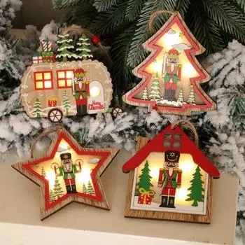 Festival Led Light Wood House Christmas Tree Decorations For Home Hanging Ornaments Holiday Xmas DIY Gifts New Year 2025 Navidad