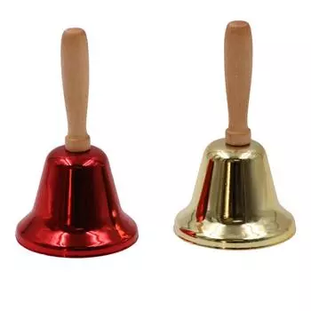 Festive Attention Christmas Hand Bell Wooden Handle Kindergarten Kids Christmas Jingle Ring Xmas Decorations Christmas Bells золотой