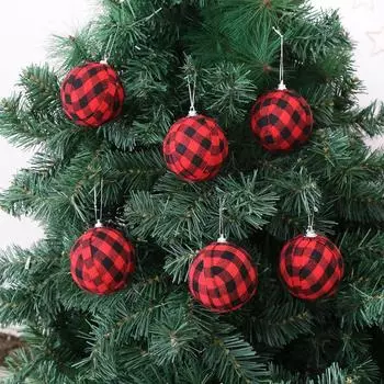 Festive Black 7cm And White Gingham Christmas Ball Hanging Decorations For Trim Tree RedBlack Check 6