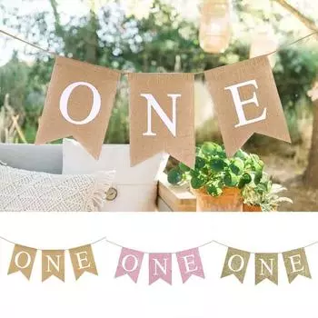 Festive Burlap ONE Garland Paper Birthday Bunting Baby First Party Decoration Birthday Party золотой
