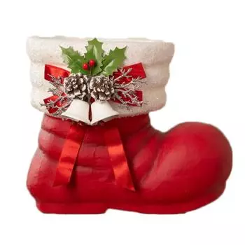 Festive Red Christmas Boot Stocking With Holly Berries, Pinecones & Bells – Holiday Mantel Ornament One Size красный