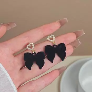 Festive Red Velvet Bow Stud Earrings Women S Fashion Temperament Love Sweet Earrings Earrings