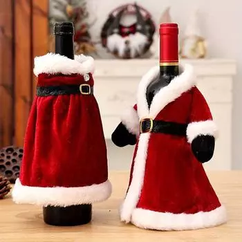 Festive Red Wine Bottle Cover Dress Christmas Skirt Wine Decoration Velvet Fabric Reusable Wine Gift Access Holiday Bottle Decor 24cm-22cm