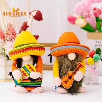 Фестиваль Благодарения Гномы Плюшевые Куклы Безликая Кукла-Гном Держите Гитару Плюшевые Игрушки Мексиканский Карнавал Вечеринка Гномы Орнамент День Благодарения Украшения жёлтый