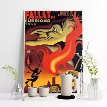 Фестиваль Лас-Фальяс-де-Сан-Хосе 1945 года, горящий памятник, испанский туризм, винтажный постер, настенный художественный холст 21cm30cm NoFrame