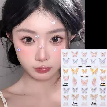 Фестиваль макияжа для лица Лазерные наклейки-бабочки для детей Ювелирные наклейки Клейкие блестки для лица