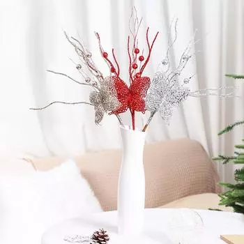 Фестивальный венок, искусственный рождественский цветок, рождественская елка, букет, аксессуары, украшения своими руками красный