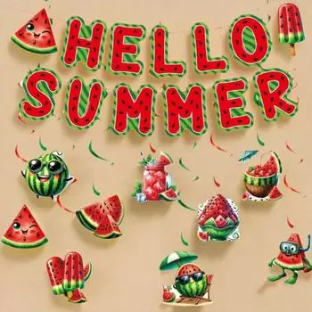 Фестиваль Привет Летний Баннер Празднование Арбуз Спиральный Подвесной Флаг Декор для Дня Рождения Style 1