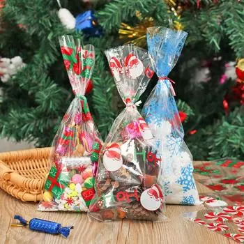 Фестиваль рождественского печенья, сумка для рождественских конфет, подарочная целлофановая упаковка, полиэтиленовые пакеты 06-100PCS