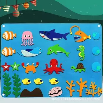Фетровая развивающая доска Детские образовательные научно-познавательные игрушки Обучающая доска Тренировка действий младенца Образовательная доска Ocean storyboard; 26 * 38