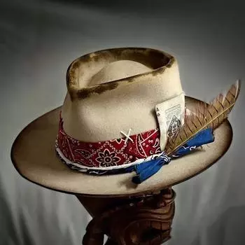 Фетровая шляпа из овечьей шерсти, украшенная перьями из паутины L58-60cm