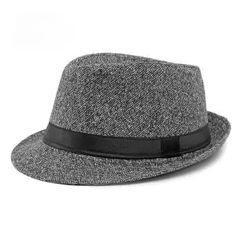 Фетровые шляпы из шерстяного фетра, осень-зима, шляпы для людей среднего и пожилого возраста, мужские шляпы в стиле британского джаза, шляпы для джентльменов, цилиндр, кепка с геометрическим узором светло-серый