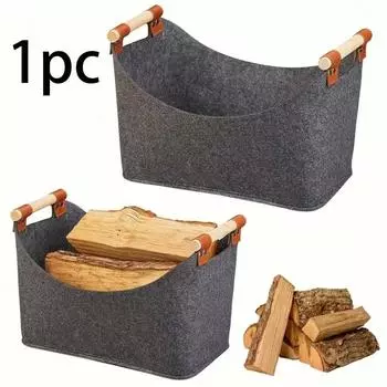 Фетровые сумки для хранения дров с деревянными ручками 57 л Складная деревянная корзина для дров Деревянная корзина для хранения газет и одежды темно-серого