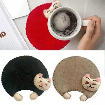 Фетровый коврик для чашки с изображением мультяшного кота, нескользящий держатель для кофе, чая, напитков, симпатичная подставка для горячих напитков, кухонная теплоизоляционная подставка, аксессуары S