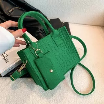 Фетровый узор под крокодила, однотонная ручная маленькая квадратная сумка, комплект из трех предметов, сумка для матери и ребенка, популярная сумка на одно плечо