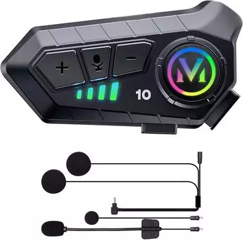 FEYA Мотоциклетная гарнитура, Беспроводная V5.3, Интеллектуальное шумоподавление, 40-мм динамик для шлема, Водонепроницаемость IP67, Голосовая активация ИИ, Однократное использование,