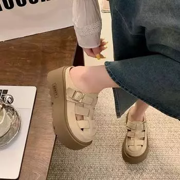 [FF] Ou Ruofeng candy color thick sole height increase Mary Jane bag head drag summer beach shoes 35