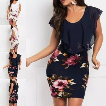 Ffashion женское короткое мини-платье без рукавов с цветочным принтом и праздничным принтом L