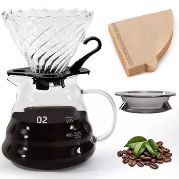 FGIUKC Coffee Glass with Plastic 600ml Capacity with Serves Coffee Drip Equipment with Lid and Glass Hand Drip Coffee Server for Cafes and Coffee