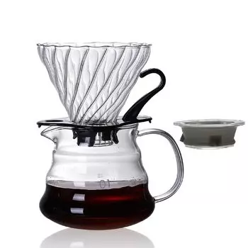 FGIUKC Кофейный сервиз, термостойкое стекло, пластиковая подставка, кофейная воронка, 360 мл, со шкалой, для 1-2 человек, приспособление для кофейных капель, подходит для использования в микроволновой печи,
