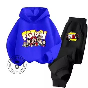 FGTeeV Cartoon Loungewear Идеально подходит для ленивых выходных в помещении Детский креативный дизайн Мультяшный принт Чистый хлопковый комплект с капюшоном 100