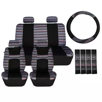 FH Group Международный печатный полный комплект автомобильных сидений, универсальные низкие для интегрированных задних сидений, официальные японские чехлы, многоцветный лавандовый, ткань, посадка, спинка, сиденья,