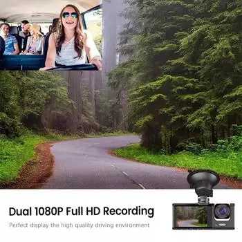 FHD1080P 2-дюймовый автомобильный видеорегистратор с ночным видением, WIFI, 3 объектива камеры, обнаружение движения, спереди, внутри, сзади, широкоугольный видеорегистратор 32G