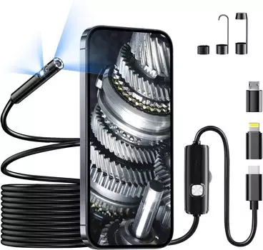 Фиброскоп с двумя линзами, 3 миллиона пикселей, оптоволоконное зеркало, двойная линза, мм, сверхтонкая линза, уровень защиты IP 67, водонепроницаемая, высокая яркость, регулируемая светодиодная лампа