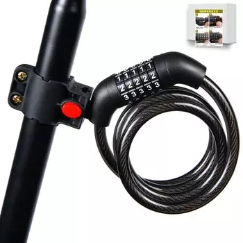 Fieekty Bicycle Lock with Combination 110cm Changeable PIN Fixed Lock with Fixed Black Wire, ±3cm Long, 5-Digit Dial, Code, Anti-Theft, Lightweight,