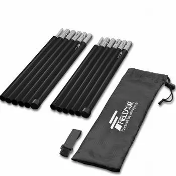 FIELDOOR Aluminum Tent Pole Set of 2 Split Type Small Group Solo Camping Sub Pole Touring Compact Tarp Tent (6 connected/180cm) [Black]