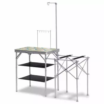 FIELDOOR Кемпинговая уличная кухня Вспомогательный фонарь для приготовления пищи Инструмент Двухконфорочный Высокий нагревательный стол, Стол, Стол, Все в одном, Складной, Алюминий,