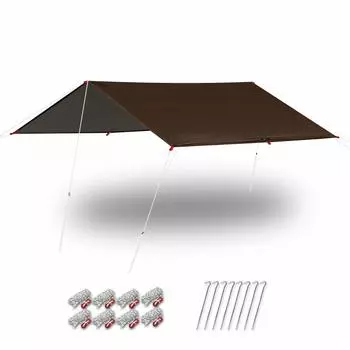 FIELDOOR Recta Tarp 435 x 500 см сумка для хранения и переноски веревочные колышки алюминиевые гибкие фитинги для 4-6 человек УФ-защита серебряное покрытие [темно-коричневый] + +