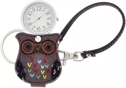 [Fieldwork] Pocket Watch Analog Owl Bag Charm Clock with Loupe LW036-1 Women s серый