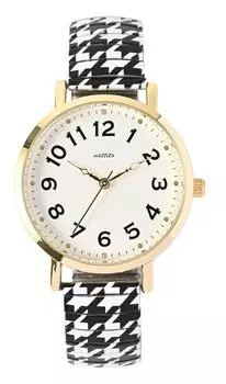 [Fieldwork] Women s Watch Analog Bellows Belt Stainless Steel Peggy Houndstooth White Black YM120-1