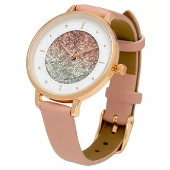 [Fieldwork] Women s Watch Analog Leather Strap Sparkly Lam Dial Pink Shannon ST284-1