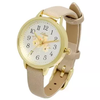 [Fieldwork] Women s Watch Analog Leather Strap Floral Pattern Beige Garden JN022-2