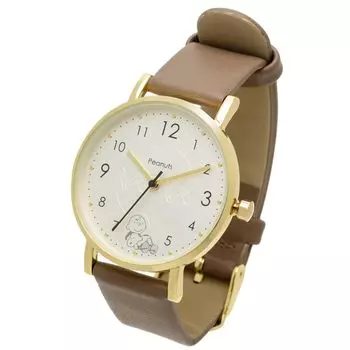[Fieldwork] Women s Watch Snoopy Analog Leather Strap Zigza Etched Watch Brown PNT043-3