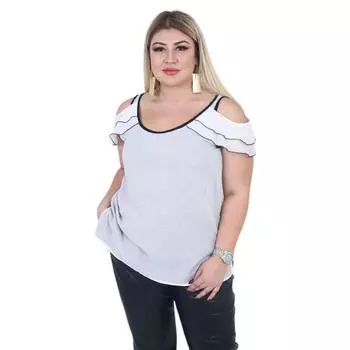 Fierte Женская блузка больших размеров Lm83521 Хлопок с V-образным вырезом и плечами