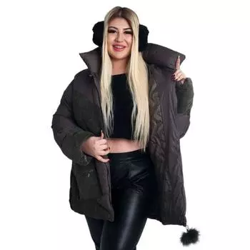 Fierte Женское пальто больших размеров Ayl61990 Надувной скрытый воротник с капюшоном