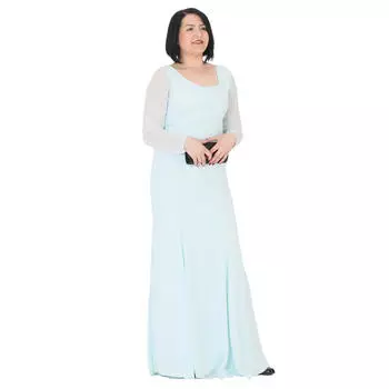 Fierte Женское вечернее платье больших размеров Lg6041 V-образный вырез с длинным шифоновым рукавом Юбка песочного цвета с рыбками Зеленый Темно-синий Бирюзовый