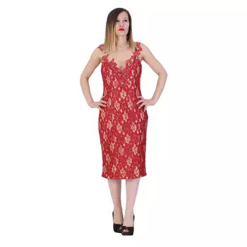 Fierte Женское вечернее платье Lg6152 Нулевой воротник Прозрачный бюст Декольте Без рукавов Кружева Гипюр Камень Вышивка Помолвка Свадьба Выпускной Приглашение Красный Мятный