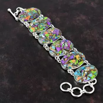 Fiesta Kingman Бирюзовый браслет Браслеты из стерлингового серебра 925 пробы Ювелирные изделия из драгоценных камней Регулируемый браслет-цепочка Мультимедный бирюзовый браслет